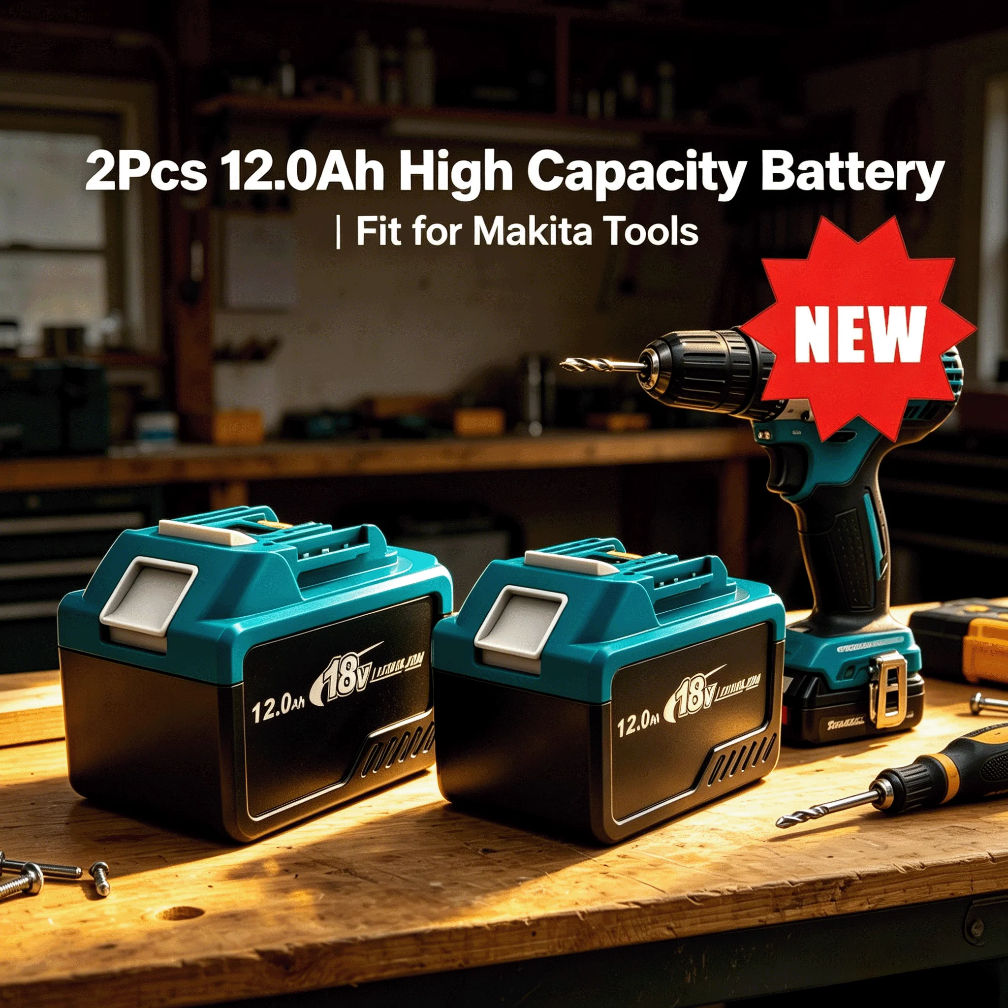 18V 12,0Ah Langlebiger Akku für Makita 18V Werkzeuge mit Typ-C-Ladefunktion & Powerbank-Funktion