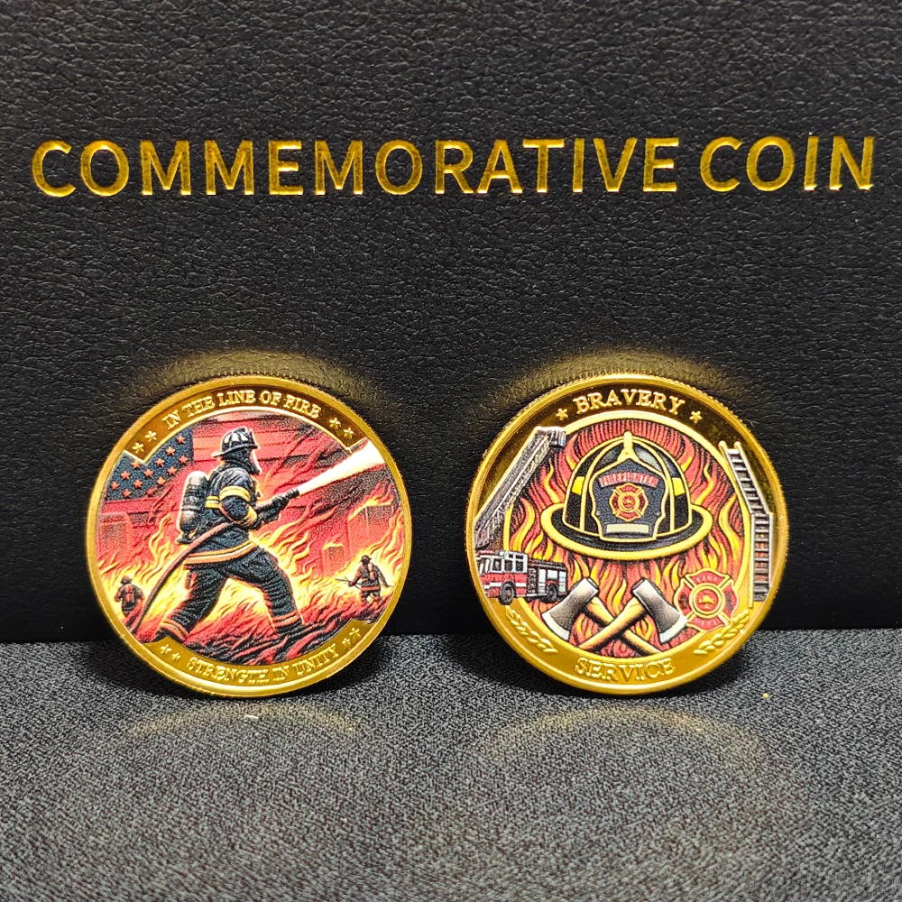 Gold Enamel Firefighter Bravery Service Medal Fireman US Flag Decor Badge Fire Rescue Hero Appreciation Keepsake Present