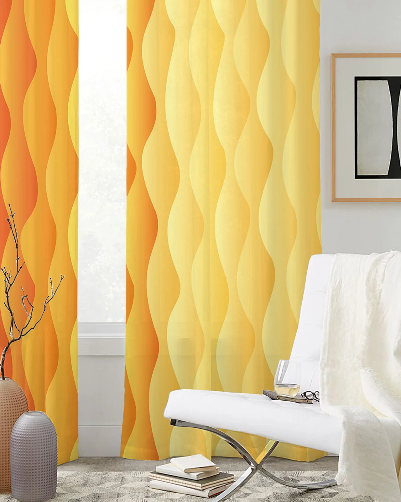 Gradient Wave Curve Yellow Orange Tulle Drapes Living Room Bedroom Sheer Window Curtains Kitchen Balcony Modern Voile Curtains