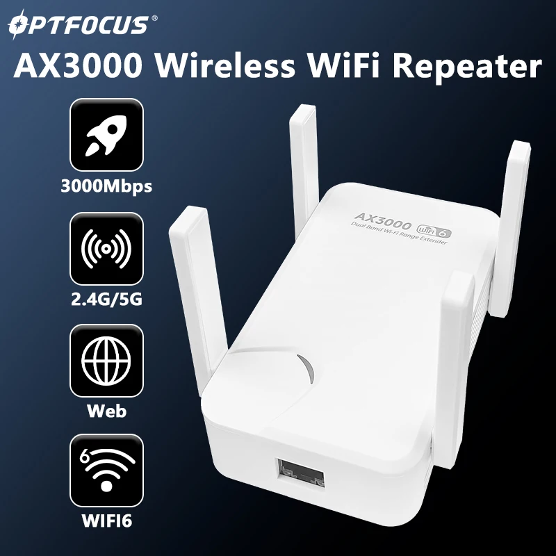 

OPTFOCUS 3000 Мбит/с Wi-Fi 6 повторитель Gigabit Wi-Fi6 двухдиапазонный беспроводной расширитель диапазона усилитель 2,4 ГГц 5 ГГц AX3000 усилитель сигнала