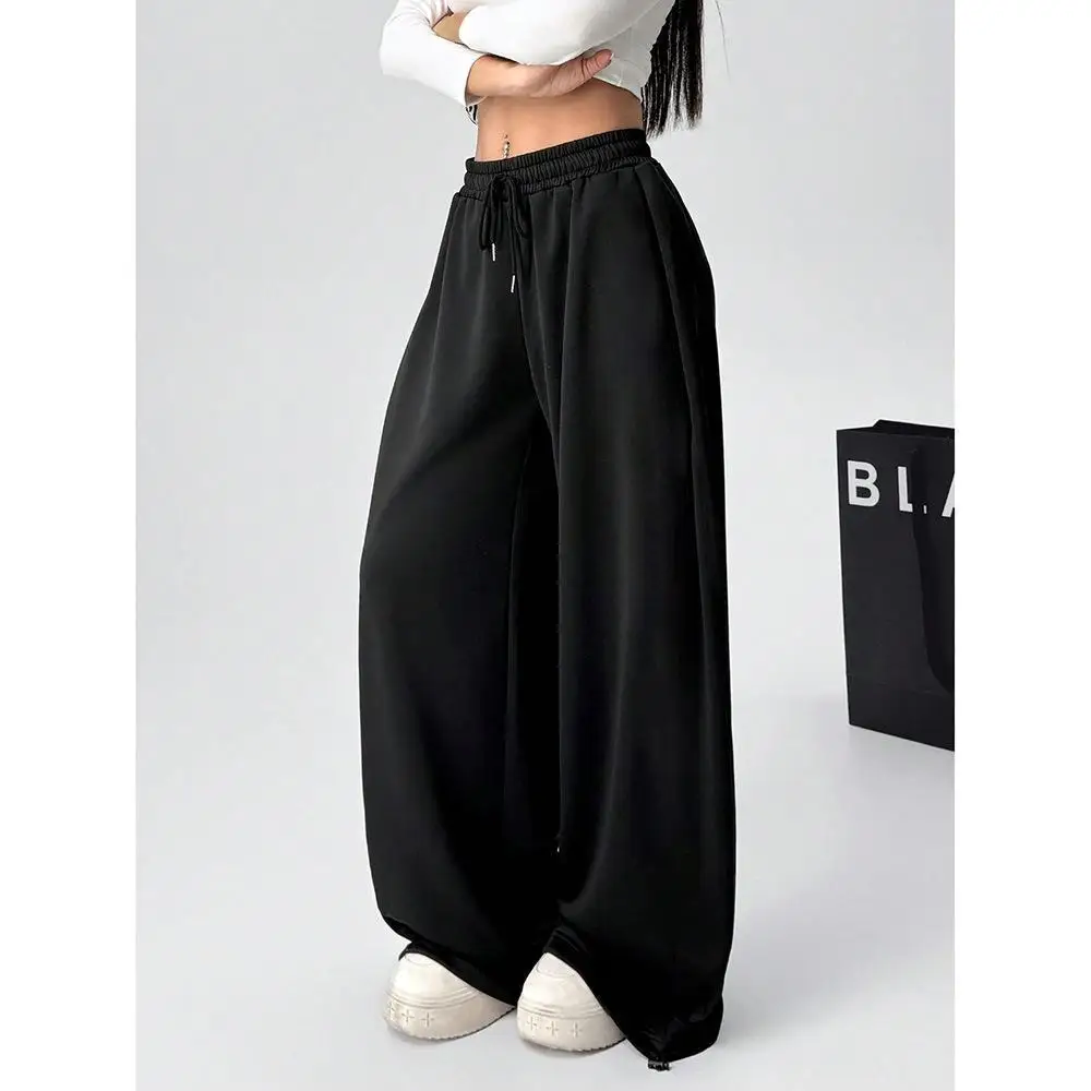 Women's Casual Drawstring Sweatpants Solid Color Loose Fit Slimming Fresh Simple Waist Design Trousers Daily Breathable Style