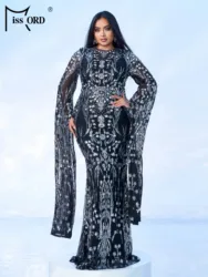 Missord New Plus Size Church Muslim Dress Round Neck Sequin Extended Sleeve Evening Gown Formal Occasion Cocktail Ball Dresses