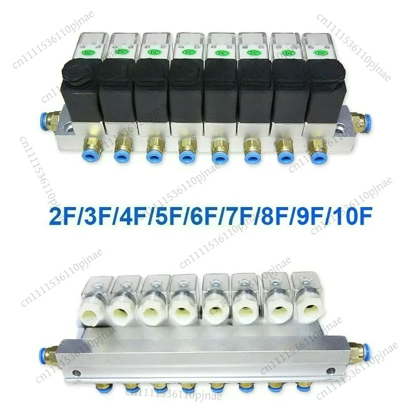 2 way valve 6W Pneumatic Aluminium solenoid valve sets 2V025-06/08 Port 1/8 1/4 BSP pushfit fittings 6mm electric valve manifold