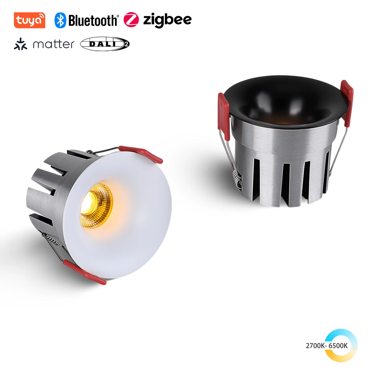 

Recessed Curved Seamless LED Ceiling Light 5 CCT Switchable/ Tuya BLE/ Zigbee/ Matter/ DALI All Aluminum 9W LED Spot Downlight
