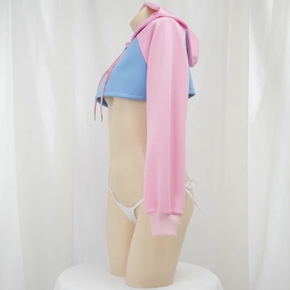 Game Over Anime Girl Pink Blue Short Hoodie Hoodie Uniform Role Playing Costume Sexy Role Playing Costume view 3