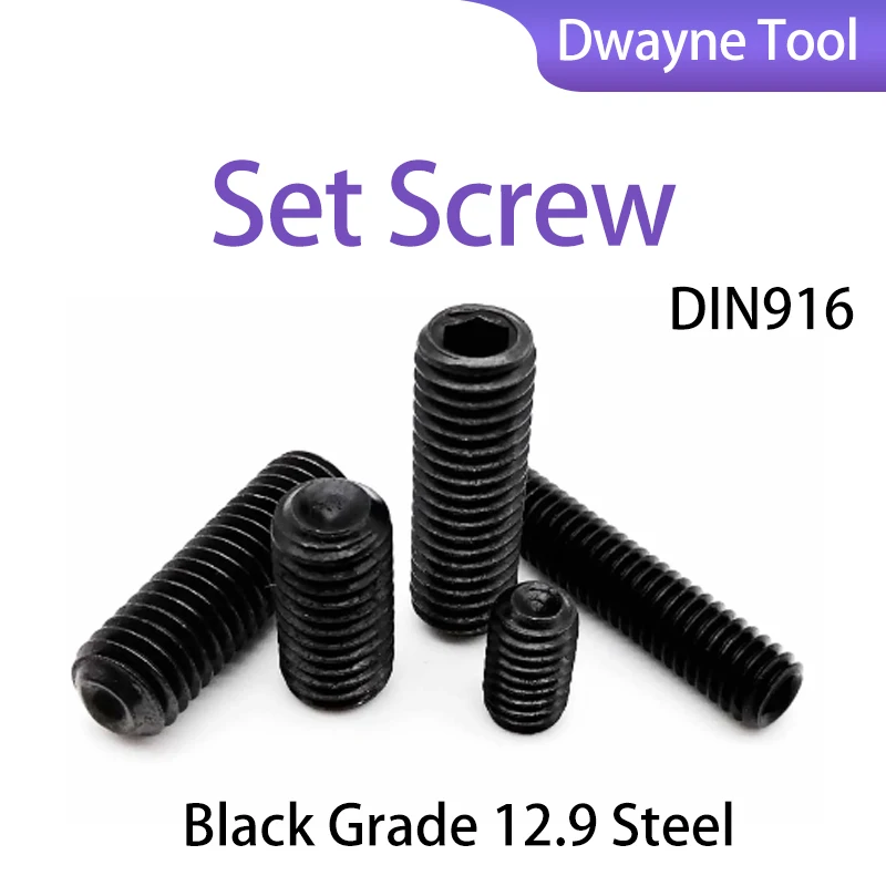 

50pcs M2-M8 Black 12.9 Grade Steel Set Screws - DIN916 Hex Socket Grub Bolts with Cup Point for Various Applications