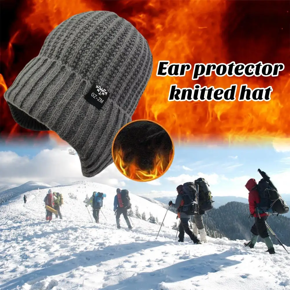 Fall Winter Bomber Hats Thick Plush Elastic Unisex Knitted Hat Anti slip Solid Color Warm Dome Ear Cycling Beanie