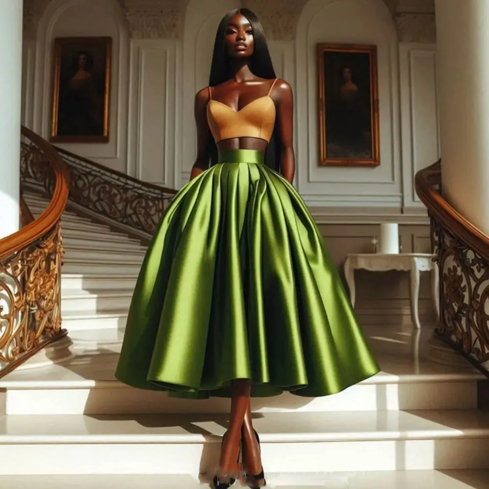 Green Puffy Long Women Skirts High Waist Long Birthday Aso Ebi Party Skirt Custom Made Formal Maxi Skirt Without Top