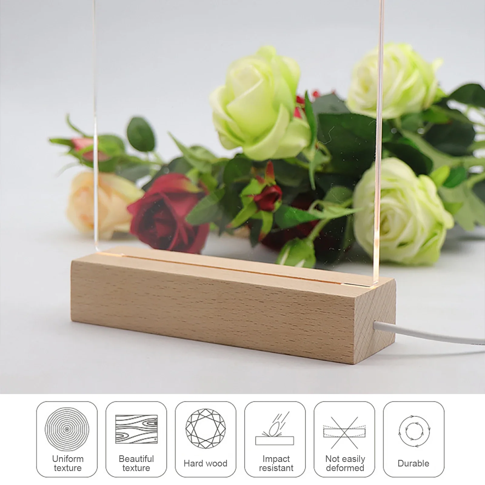 20-1pcs Rectangle Solid Wooden LED Base 3D Handmade Strip Luminous Base Acrylic Light Plate USB Wood Display Stand Ornaments