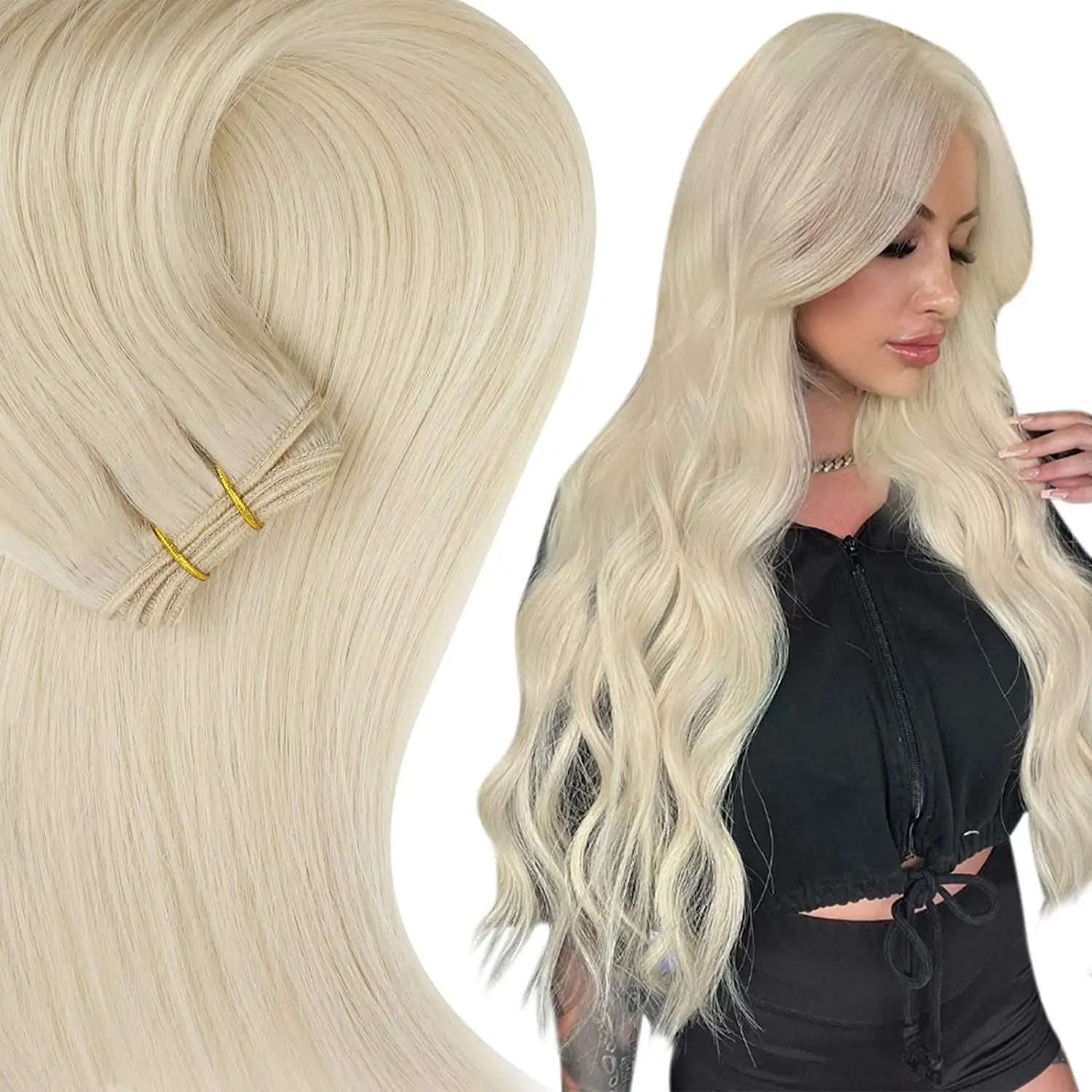 Full Shine Human Hair Inslag Extensions Haarbundels 100G Ombre Blonde Kleur Naaien In Zijdeachtige Rechte Remy Huid Dubbele Inslag Voor Salon