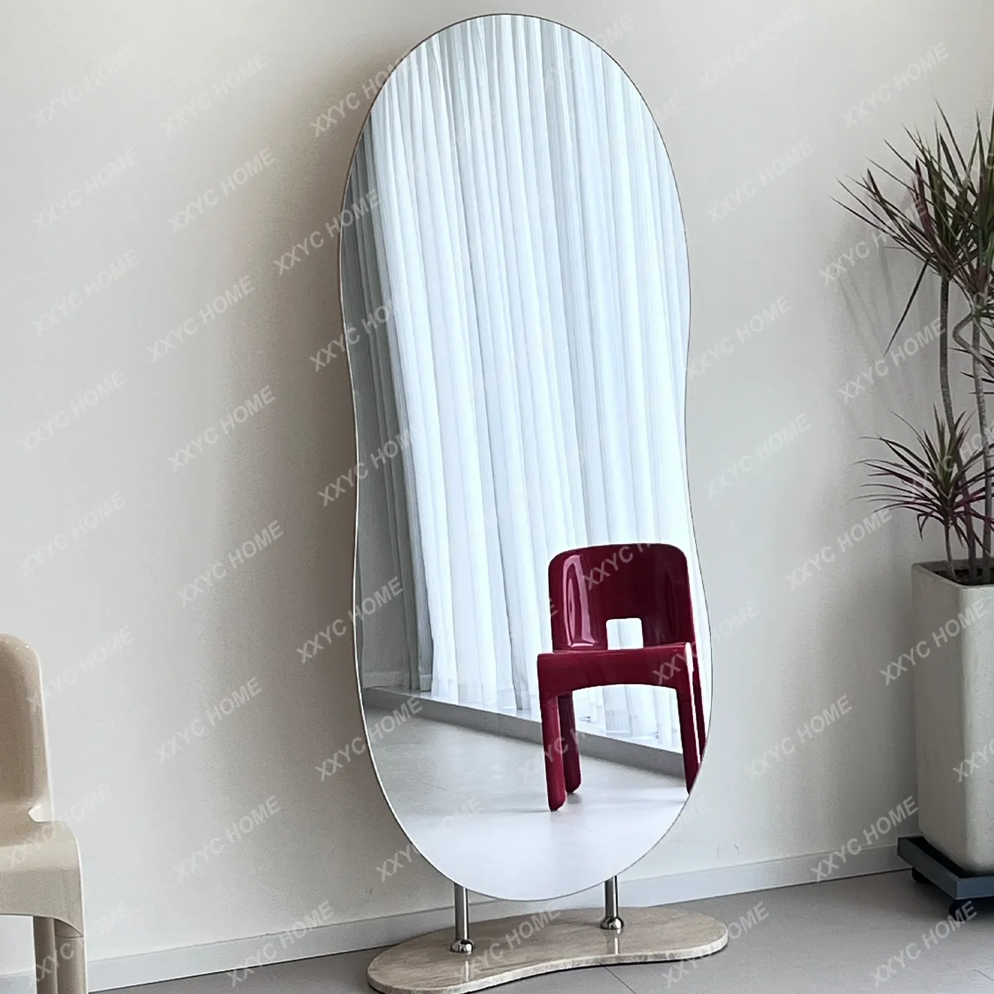 Travertine base floor mirror clothing store fitting mirror high definition ultra-white glass mirror