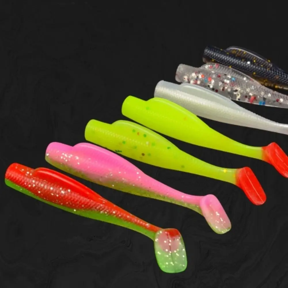 1 pack 6/8.5cm T-Tail Swim Lures Silicone Soft Worm Artificial Bait Set Colorful Simulation Soft Lure Silicone Bait Freshwater