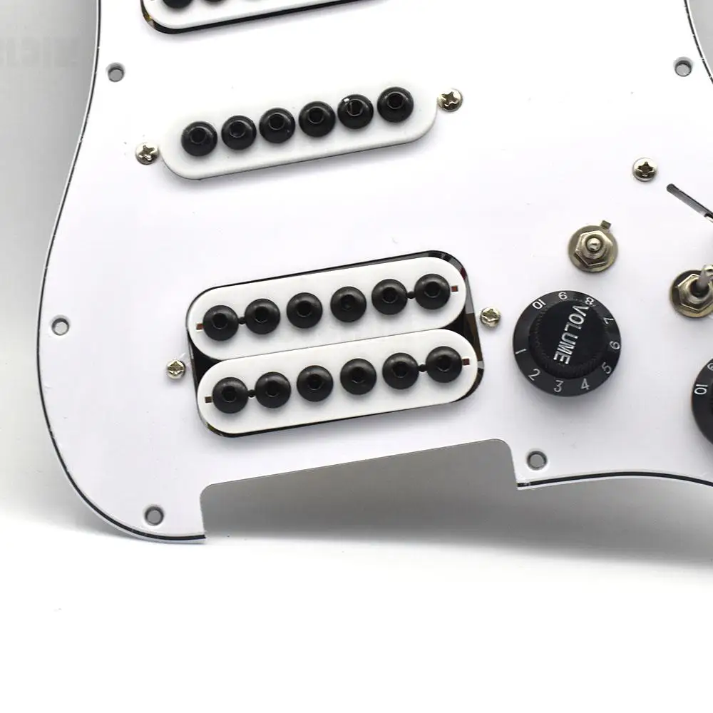 Hsh bobina dividindo guitarra elétrica pickguard captador grande guarda-chuva pré-carregado conjunto de placa de arranhões branco