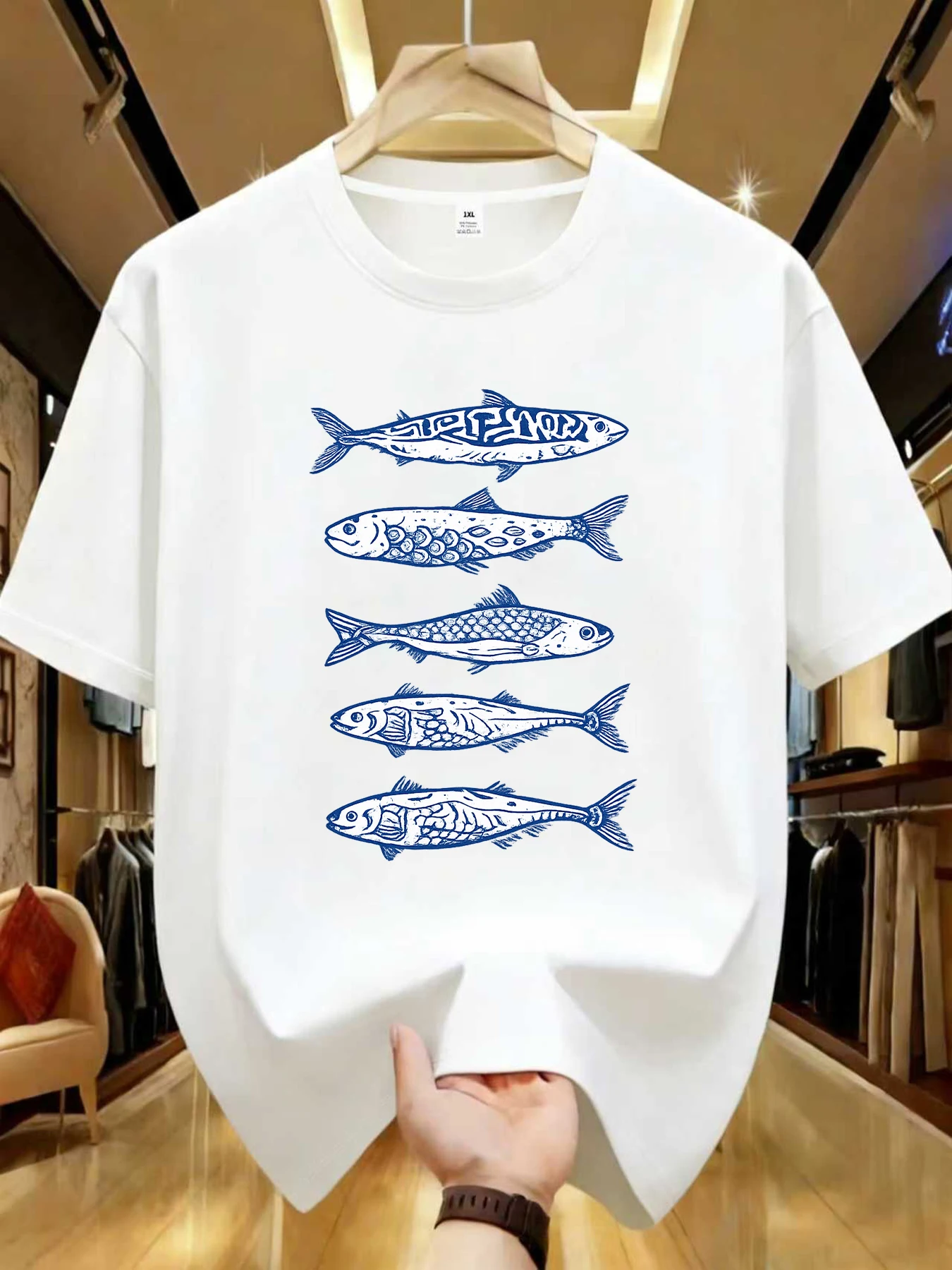 

【WZM104149】Five salted fish print plus size women's round neck summer casual short sleeved street fashion versatile T-shirt