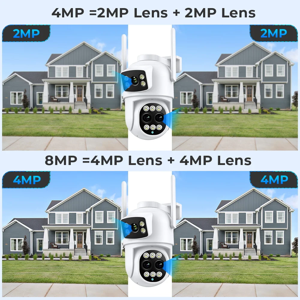 9MP Three Lens WIFI IP Camera 4K HD Dual Screen PTZ Camera Auto Tracking Security CCTV Camera 4MP P2P Video Surveillance iCSee