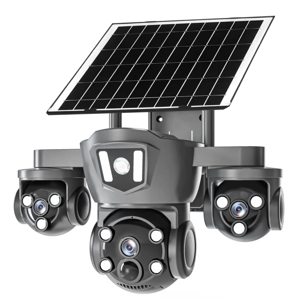 

3 Lens Ptz Solar Power Security Camera Wifi 12Mp Ultra Hd Outdoor Solar Cctv Camera 4G Wifi Camera With Solar Panels