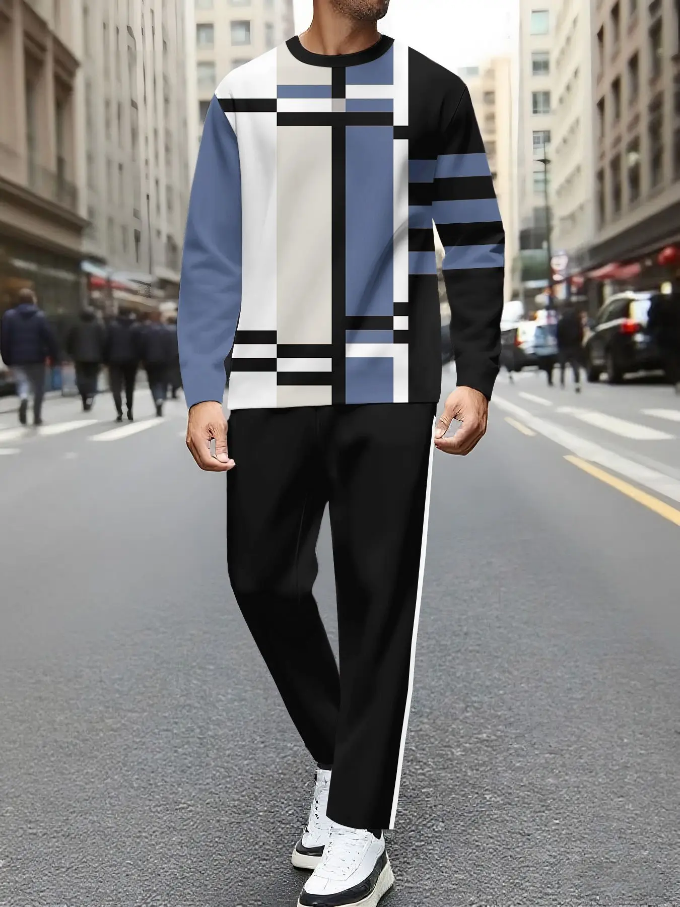 Ensemble 2 pièces, ensemble haut à manches longues et pantalon long de sport à la mode pour hommes européens et américains