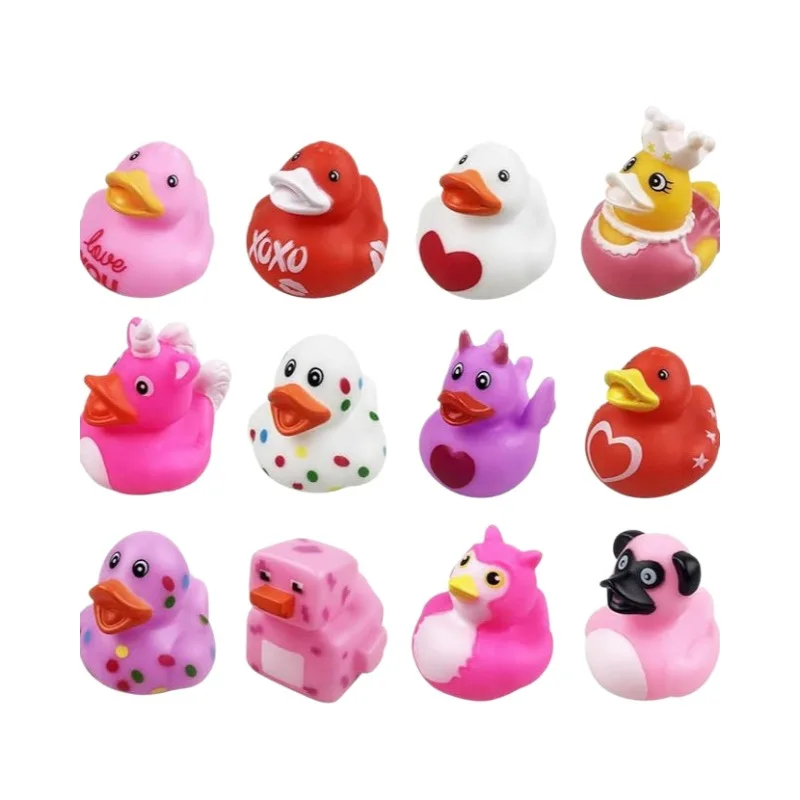 5-30Pcs 2 Inch Valentine Rubber Ducks in Bulk Valentine's Day Pink Red White Purple Small Heart Rubber Ducks for Pool Bathtub