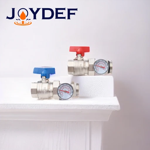 One Set / DN25 Brass Ball Valve with Thermometer 0~120 For Manifold Underfloor Heating System