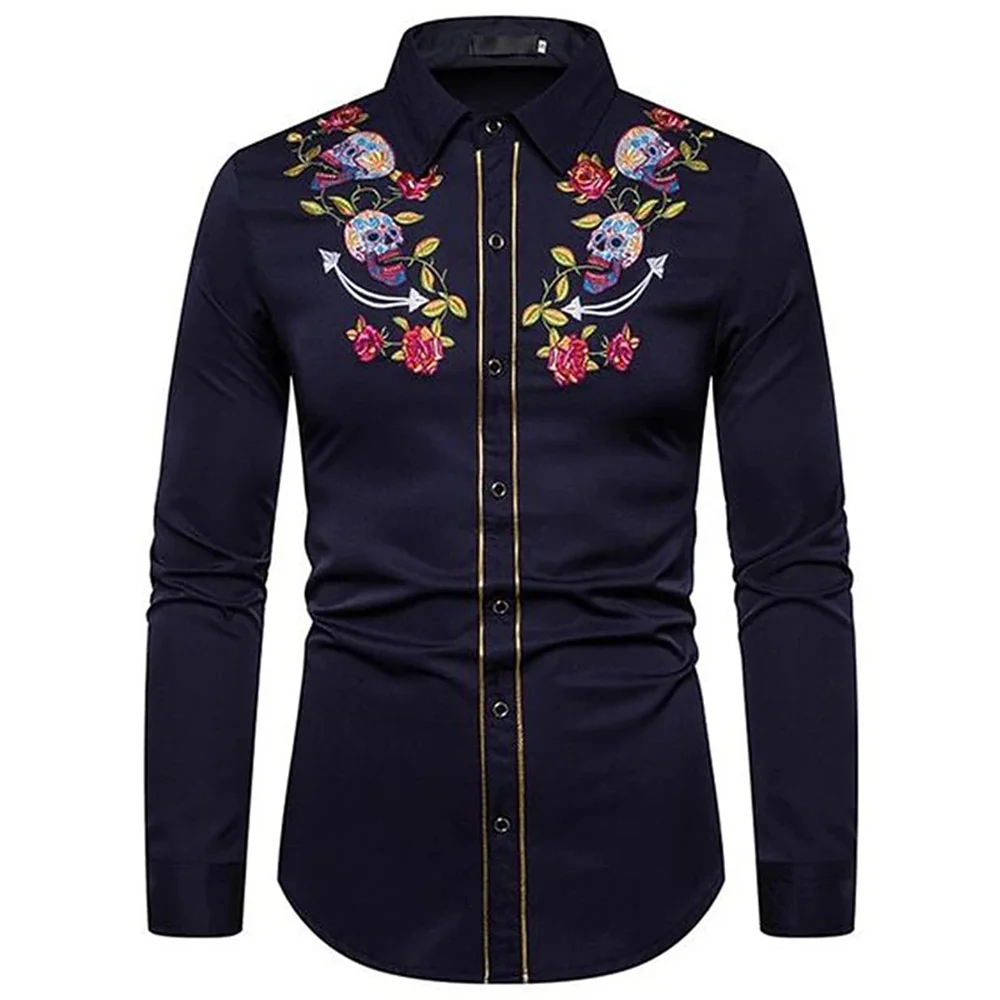 Western Printed Shirt Rose Pattern 3D Street Long Sleeve Button Fashion Street Apparel Designer Western Style 2023