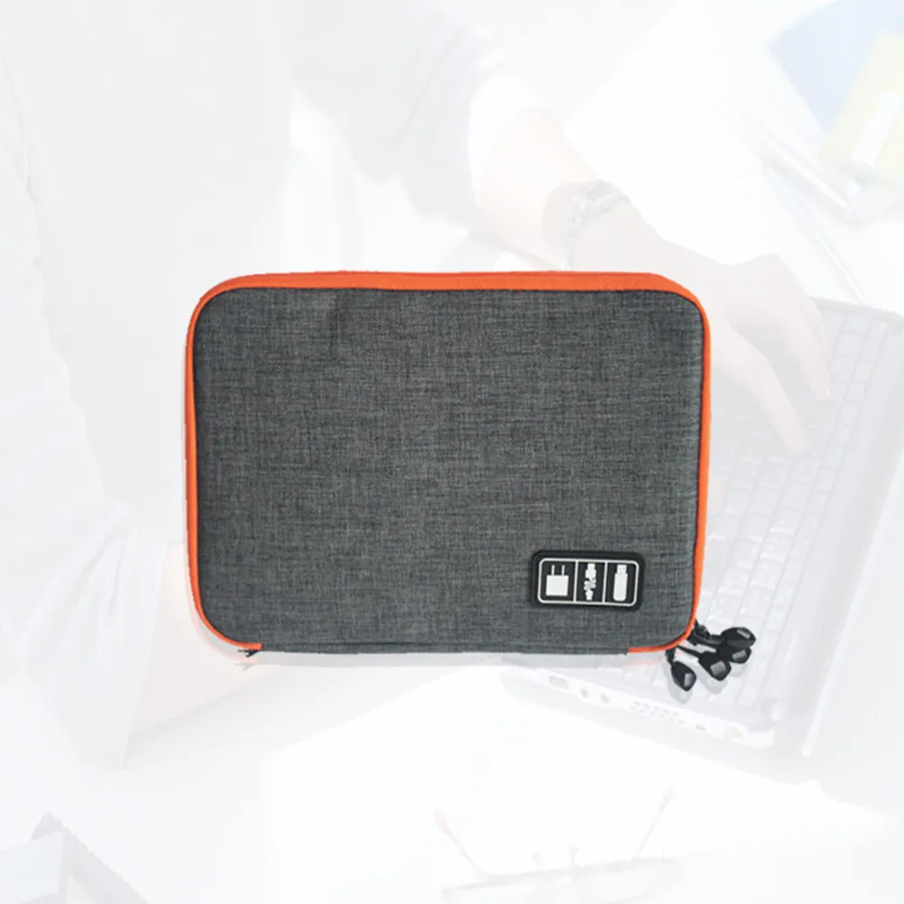 Digital Accessories Organizer Bag Grey Size L Double-Deck Portable Storage Large Capacity for USB Cable Earphone Phone view 3