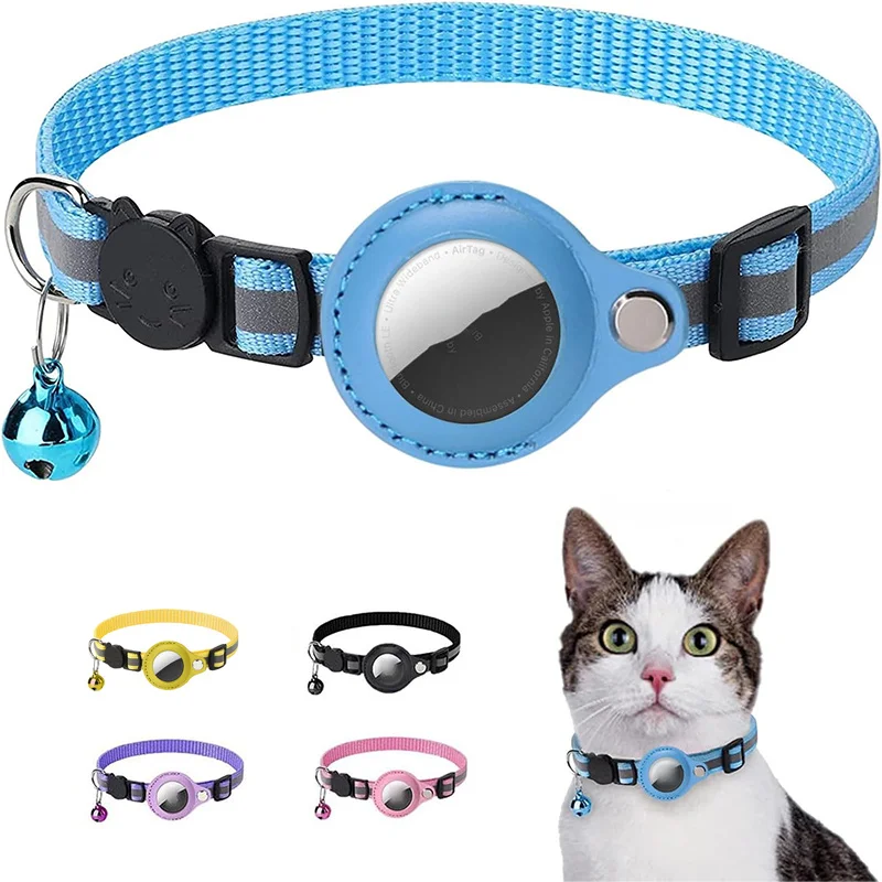 Cat Collar Breakaway With Airtag Holder - Adjustable Reflective AirTag Cat Collar With Bell Integrated Kitten Collar GPS Cat