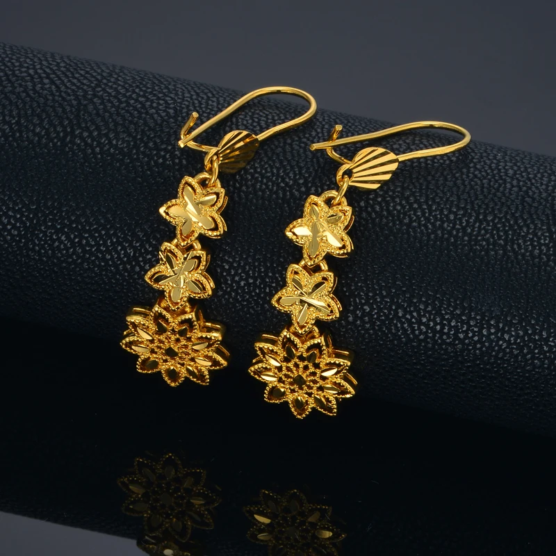 Long Flower Star Drop Earrings for Women Gold Plated Vintage Earrings Elegant Ear Accessories Party Jewelry Wholesale