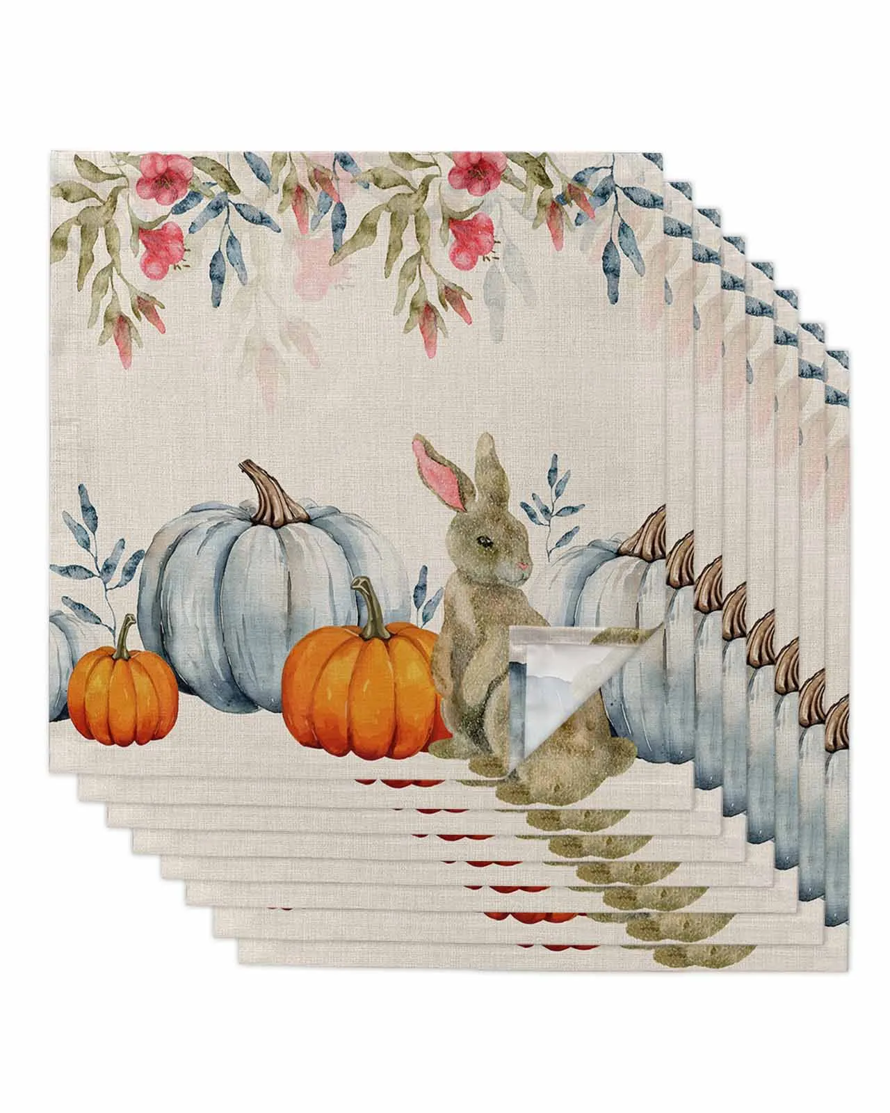 4pcs Blue Pumpkin Orange Pumpkin Rabbit  Table Napkins Cloth Set Kitchen Dinner Tea Towels Table Mat Wedding Decor Napkins