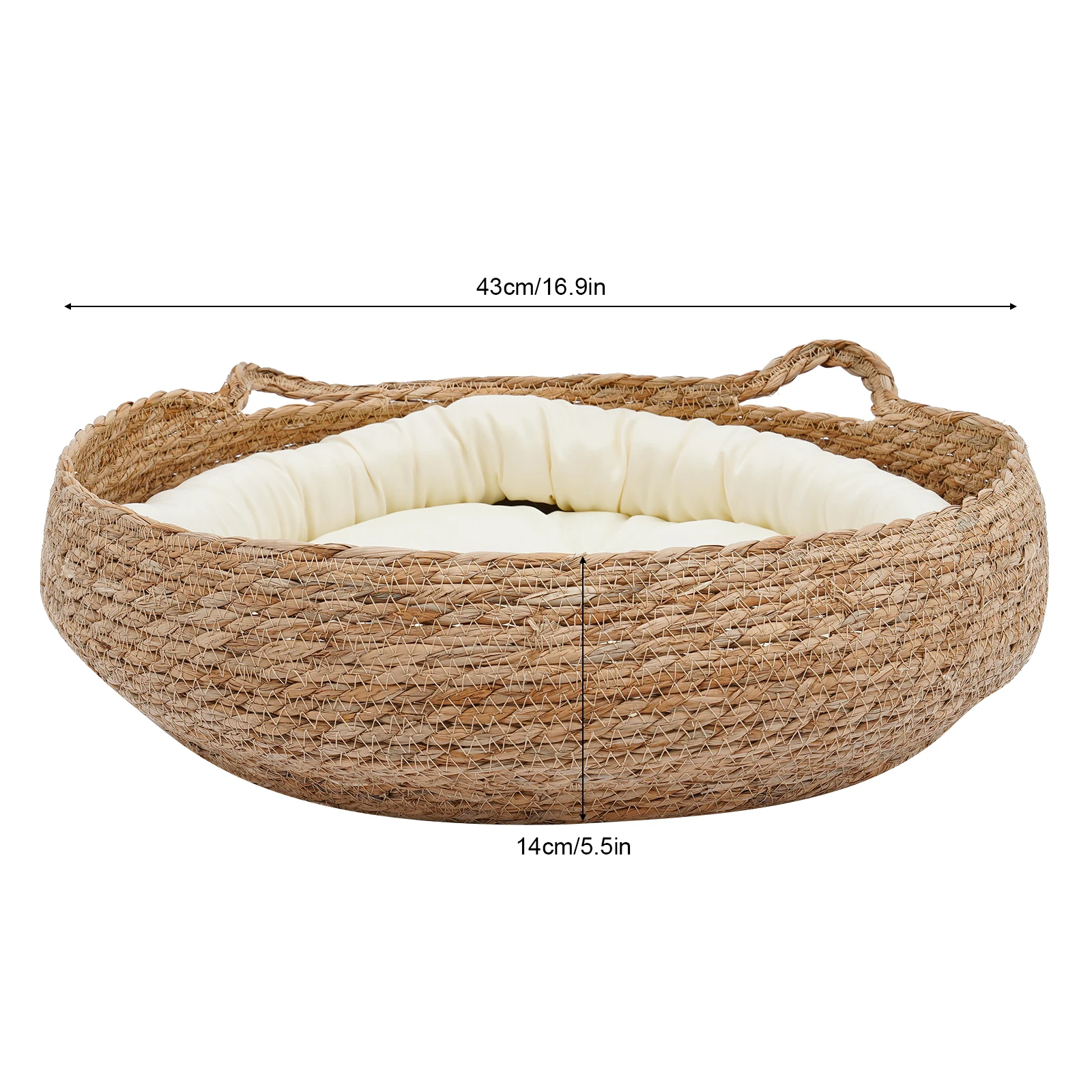 Cat Bed Basket Small Dog Cat House Pet Bed Round Lounge Winter Summer Handmade Wear Resistant with Removable Cushion Pillow