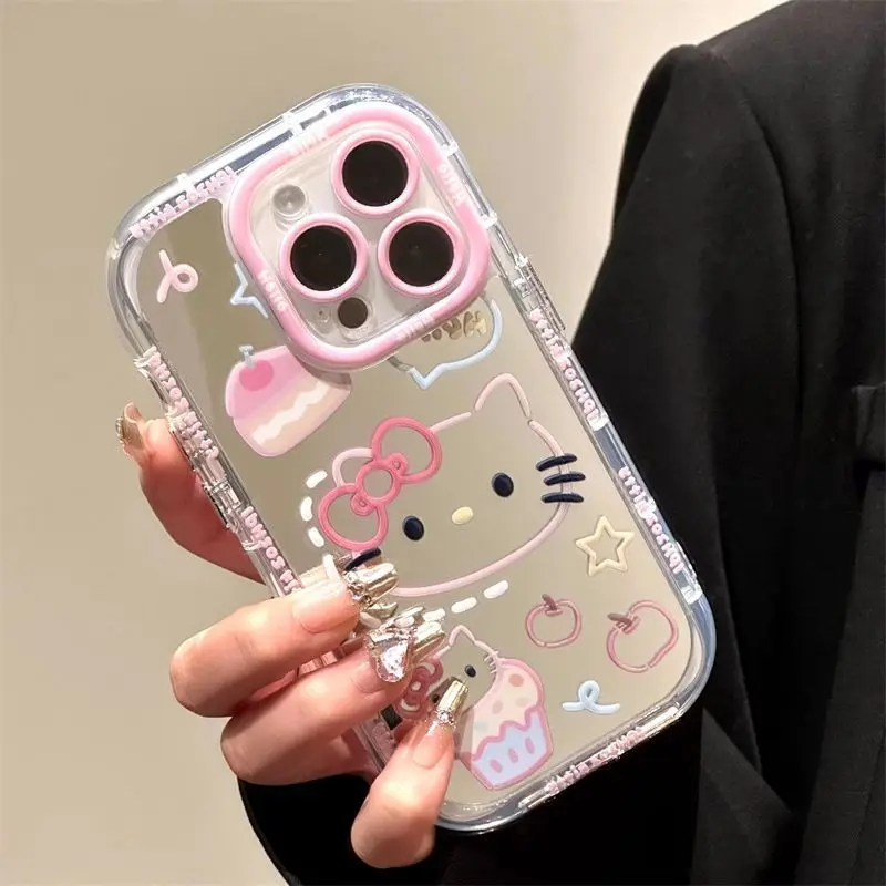 Sanurgente-Coque de téléphone Hello Kitty Melody Makeup Mirror pour iPhone 14, 13, 12, 11, 15 Pro Max, Lovely Hard, Antichoc, Kawaii Back Cover