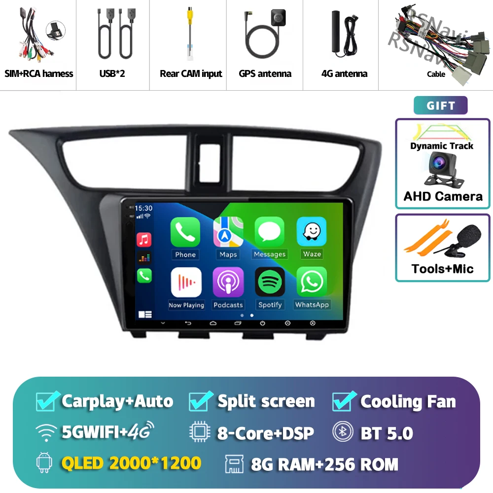 Android 15 Carplay Auto Voor Honda Civic Hatchback 2012 2013 2014 2015 2016 2017 Multimedia Autoradio Speler WIFI + 4G DSP Stereo