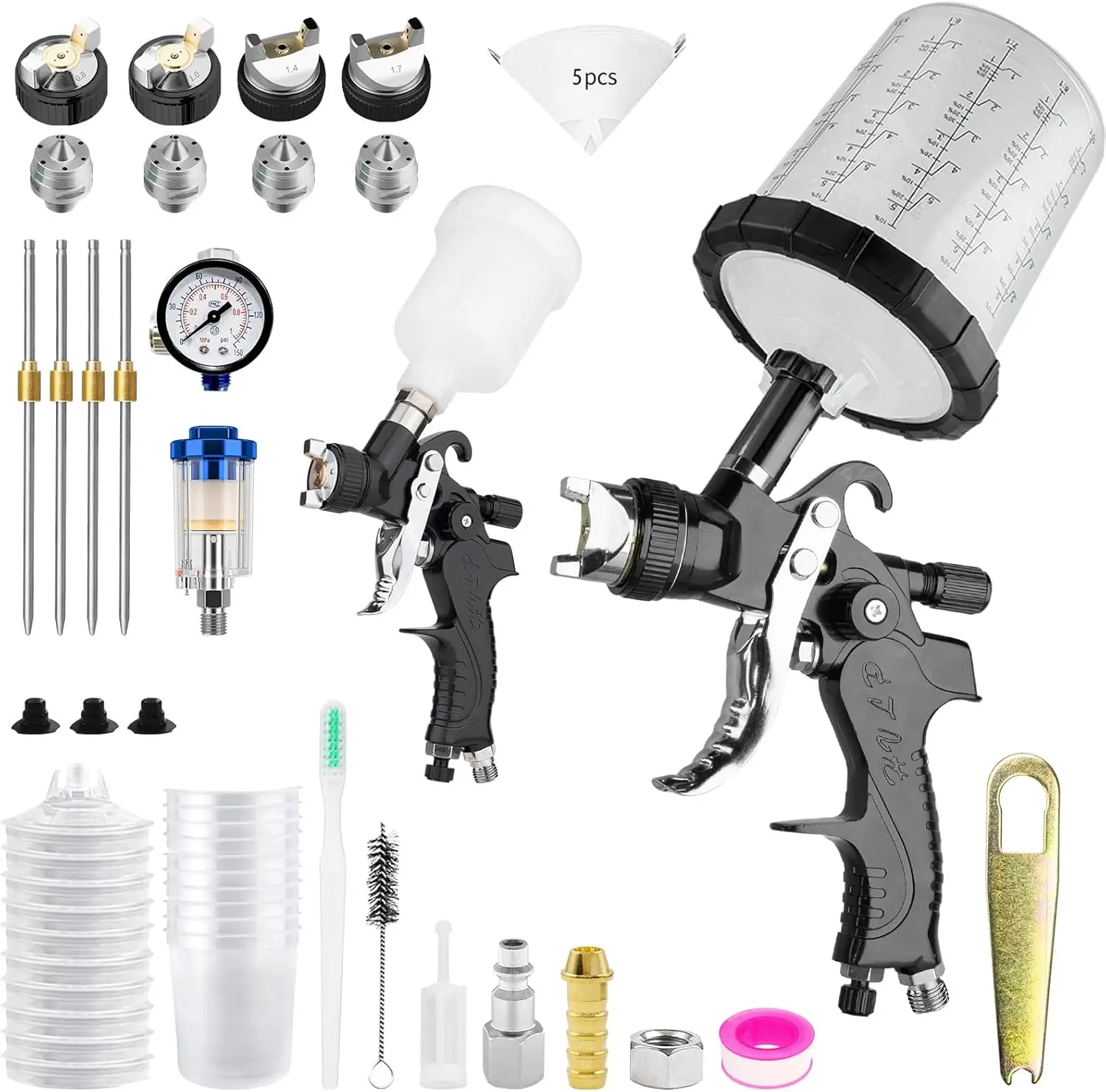 

Комплект воздушного пистолета-распылителя HVLP с 2 пистолетами, соплами 0,8/1,0 мм и 1,4/1,7 мм для покраски автомобилей и мебели