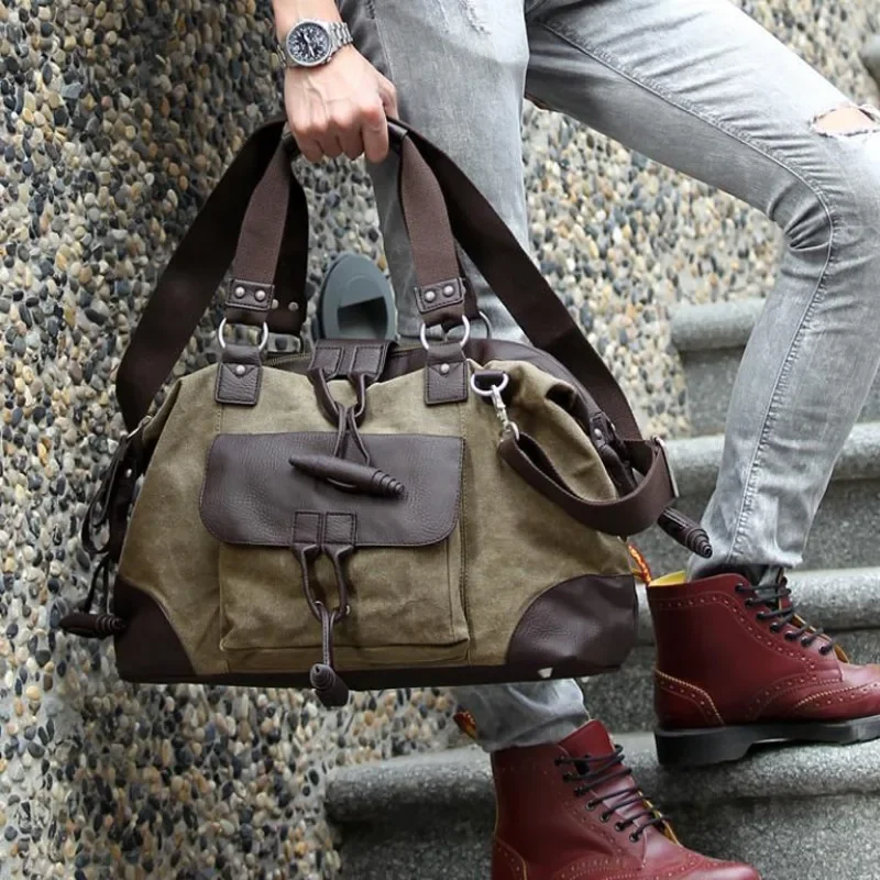 Men Shoulder Tote Canvas Crossbody Bag Boy Casual Package Fashion Trend Big Capacity Travel Purses Transverse Square Handbags