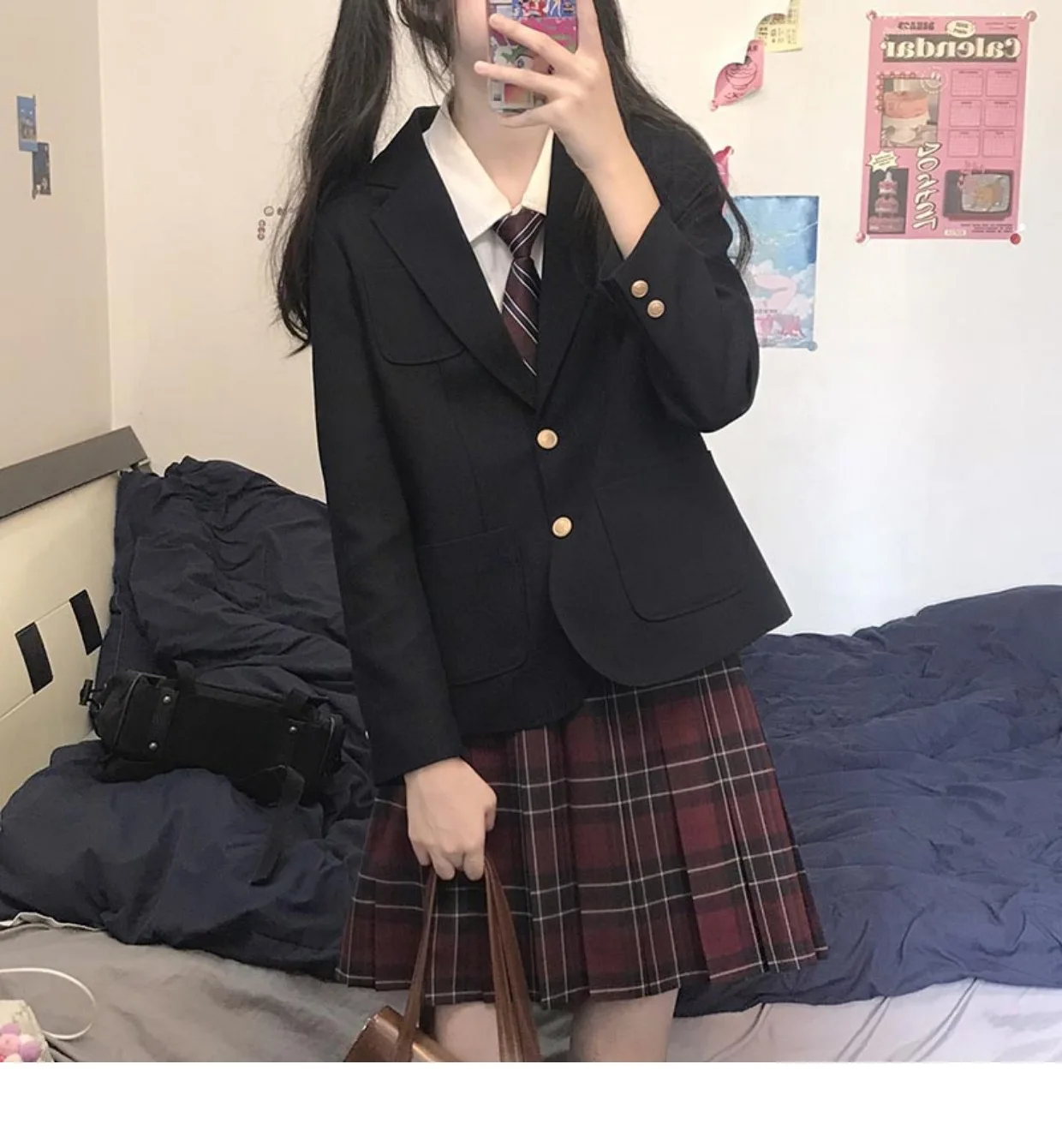 Black JK Uniform Suit Set Women's Autumn Winter Fashion Outerwear Student School Uniform Style Polyester Blend Formal Wear