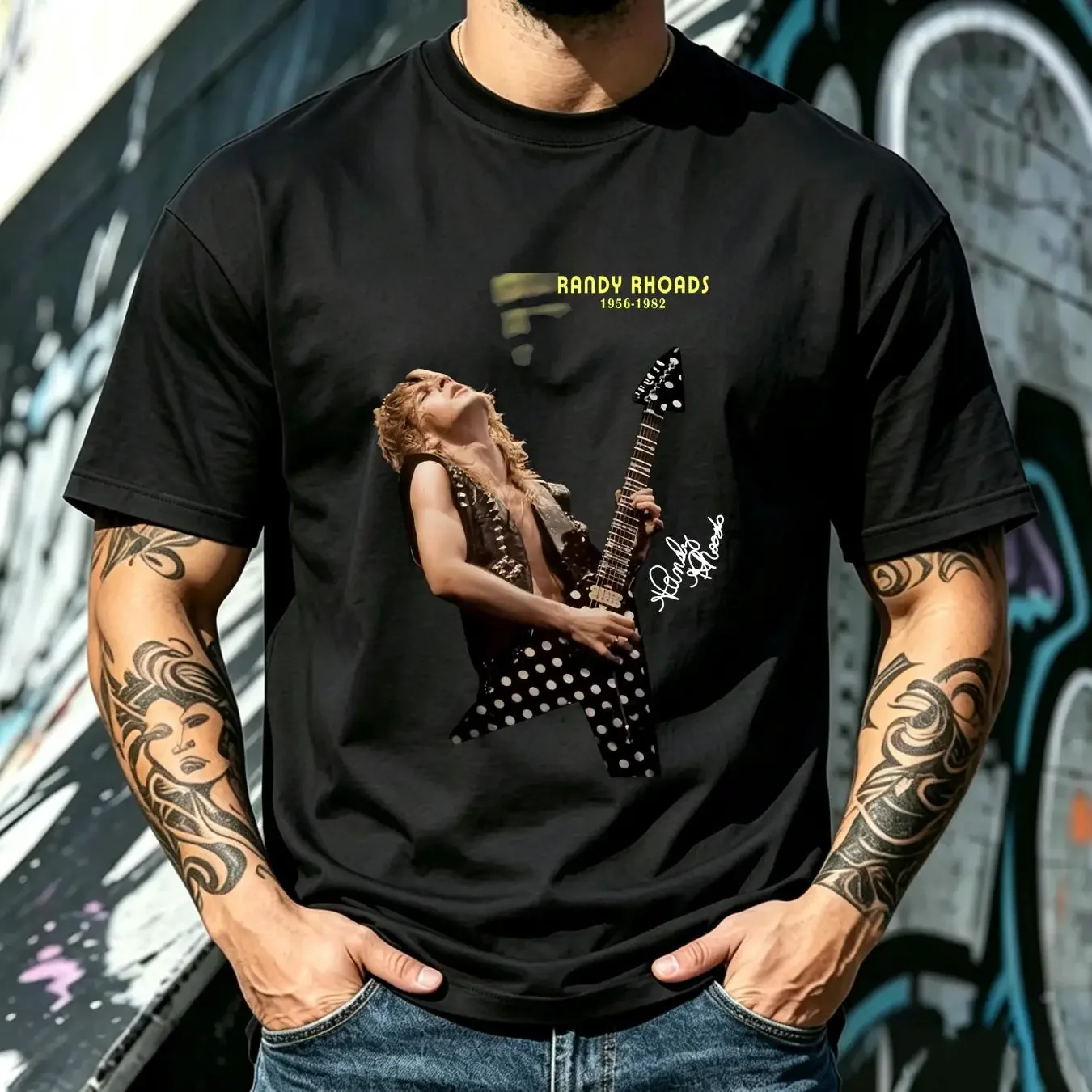 washed T Shirt New Popular Randy Rhoads With Guitar For Fans S 3XL vintage Washed designer clothes Versatile Slightly graphic