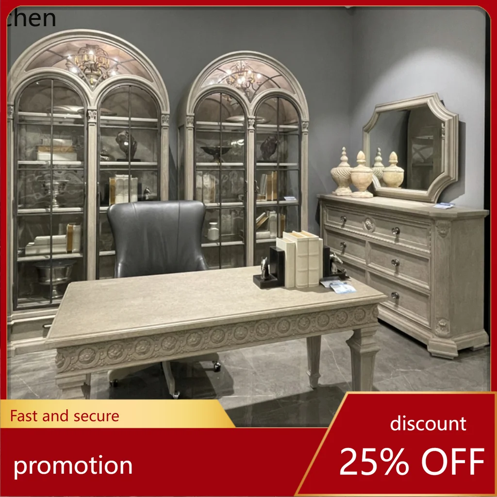 ZML Furniture Architectural Revival  Solid Wood Carved Desk Writing Desk Vintage Storage Office Desk