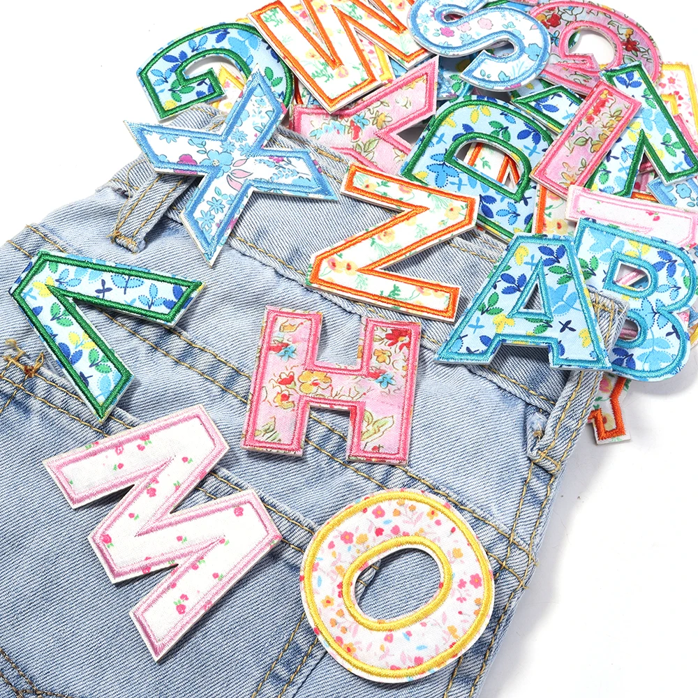 26pcs 5cm A-Z English Letter Self-adhesive Type Floral Embroidery Iron on Patch Clothing Applique Decor Sticker White Flower