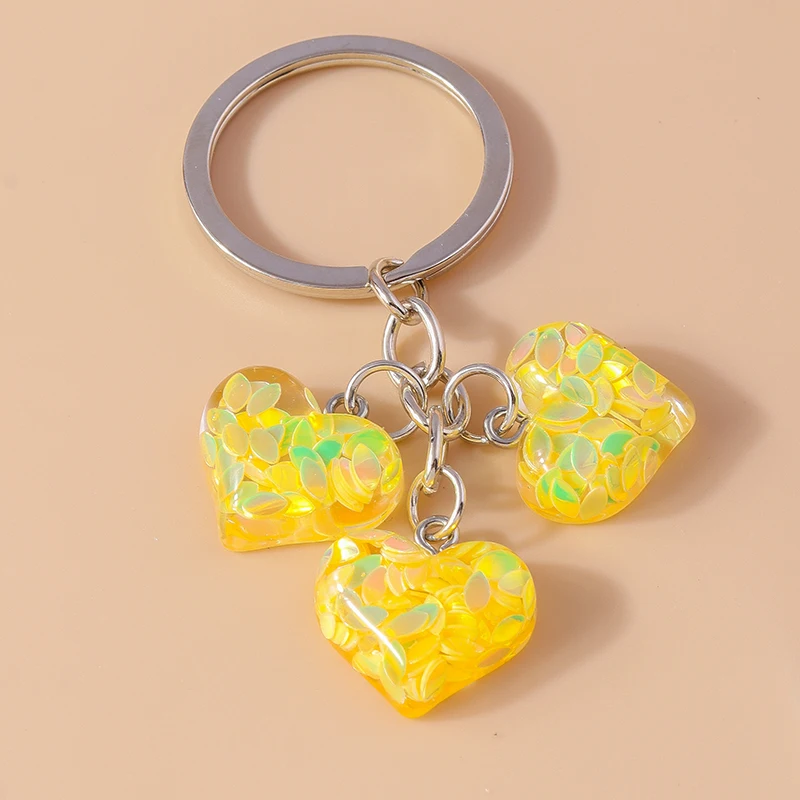 Cute Resin Glitter Heart Keychain for Women Girls Key Ring Pendants Car Key Holder Handbag Decor Charms DIY Jewelry Gifts