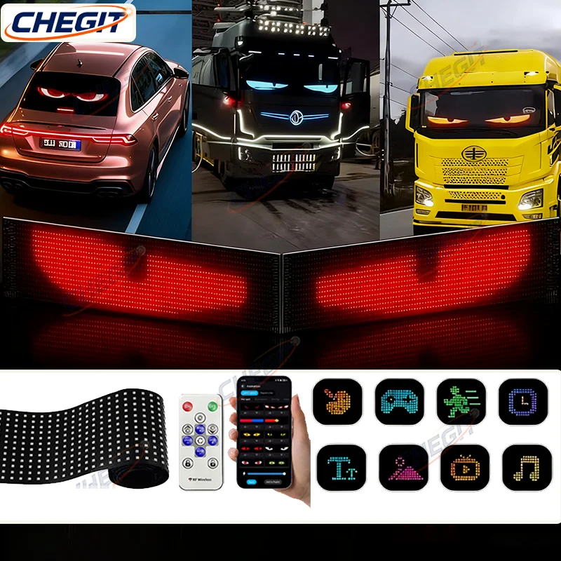 

12V 24V Truck Devil's Eye Light LED Matrix Pixel Panel Car Ambient Lights Soft Foldable Remote Control For Board Windshield App