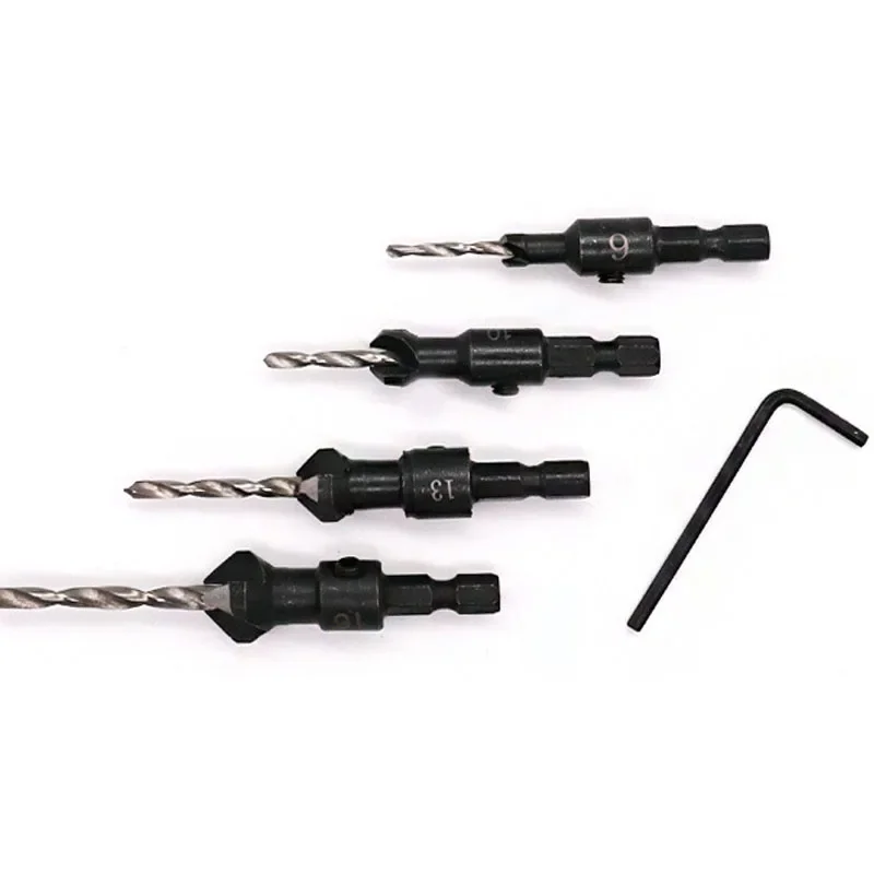 4Pcs/Set Conical Drill Bit Countersink Woodwork Pilot Holes HSS Universal Counterbore Cutter Screw Plastic Carpentry Power Tool