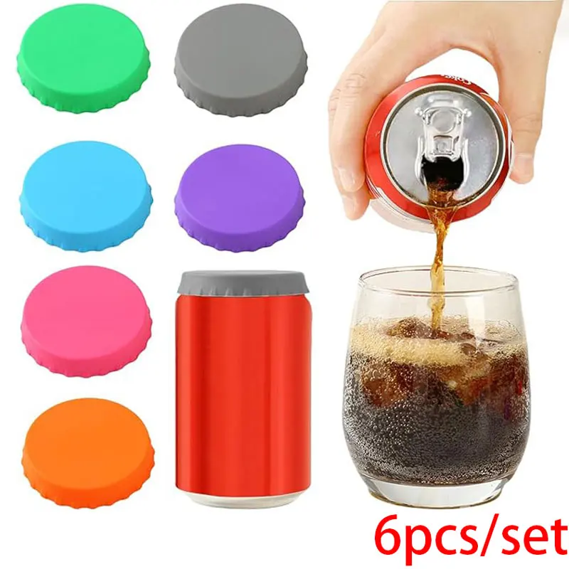 Juego de 6 Tapas de Silicona para Latas de Bebidas, Tapas Reutilizables a Prueba de Fugas, Protector de Sellado de Silicona a Prueba de Fugas para Latas de Bebidas