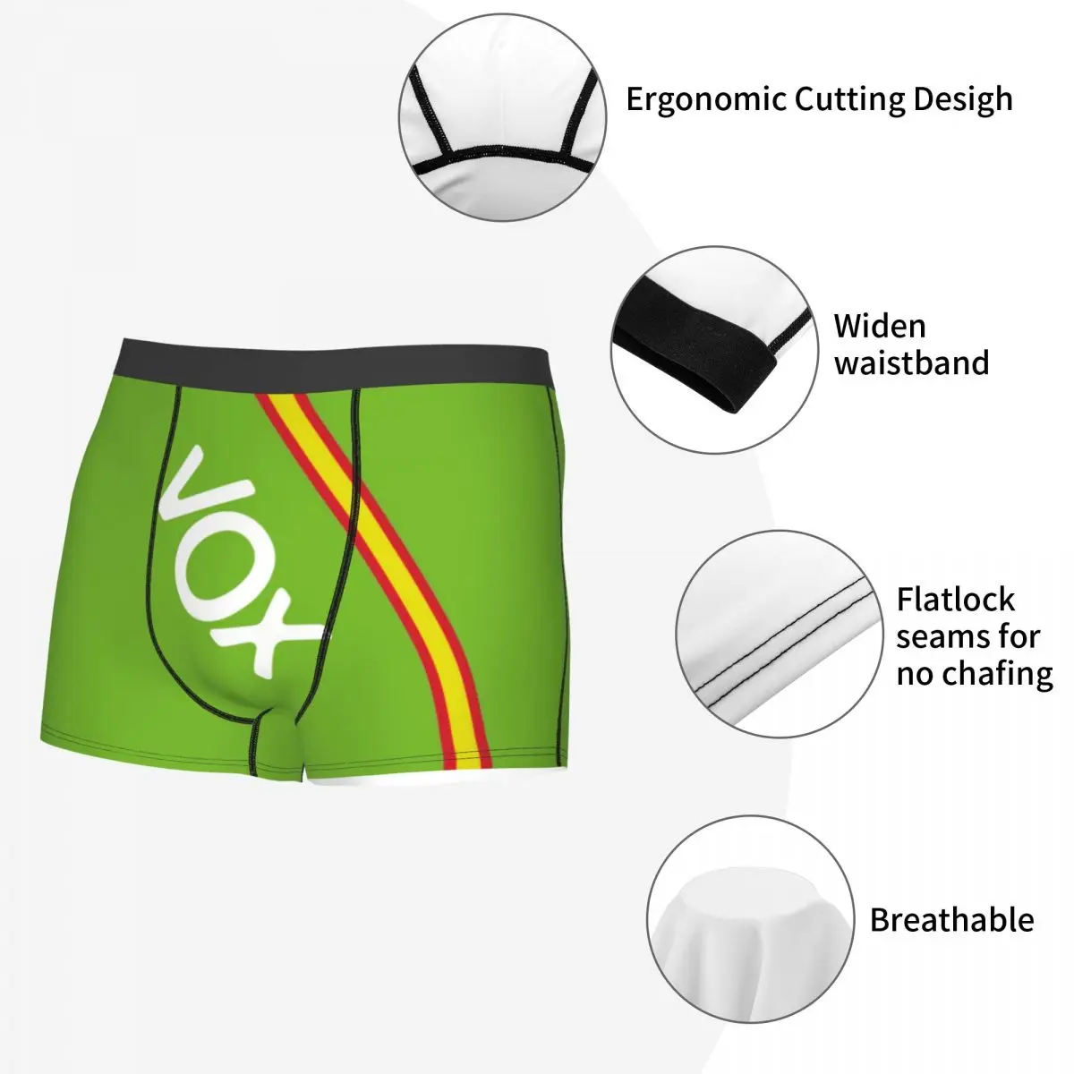 Spain Vox Stripe Flag Boxer Shorts For Men Sexy 3D Print Spanish Political Party Underwear Panties Briefs Breathable Underpants