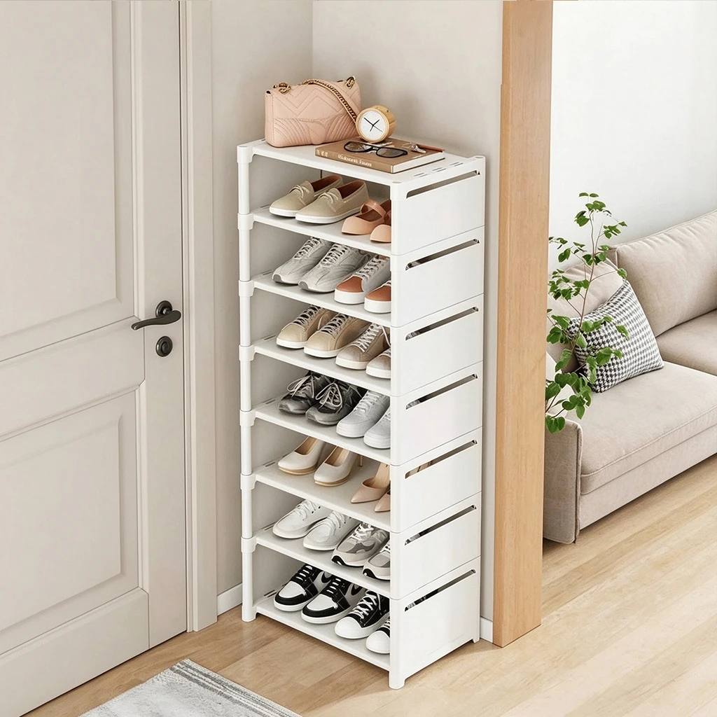 6/7/8 Tier Narrow Shoe Rack Storage Organizer for Entryway Hallway Closet - Space Saving Slim Vertical Shoe Shelf with Top Display for Sneakers Heels Flats Home Organization