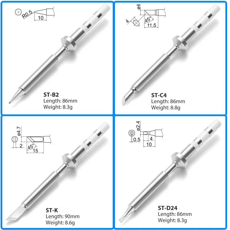 หัวแร้งบัดกรีขนาด 86 มม. รุ่น ST-BC2 KU B2 C4 K D24 I J02 สำหรับเปลี่ยนใช้กับเครื่องแร้งบัดกรี TS100 PTS200 Pine64 Pinecil Micro