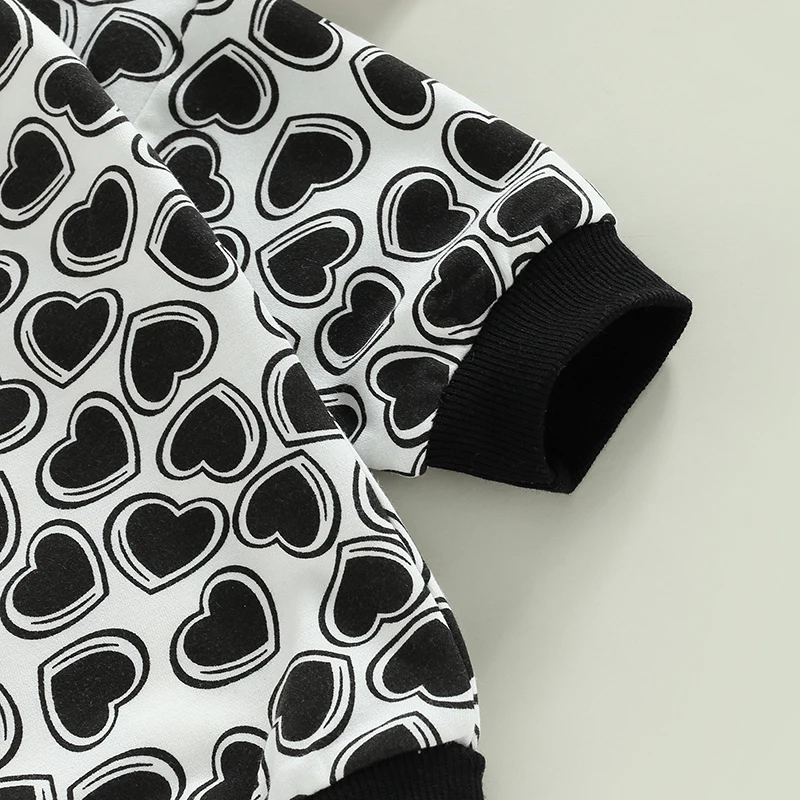 Infant  Adorable Heart Patterned Long Sleeve Round Neck Romper for Casual Fall and Spring Wear