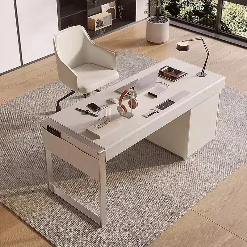 Desk Light Luxury Saddle Leather Table Modern Minimalist Designer Desk Italian Minimalist Book