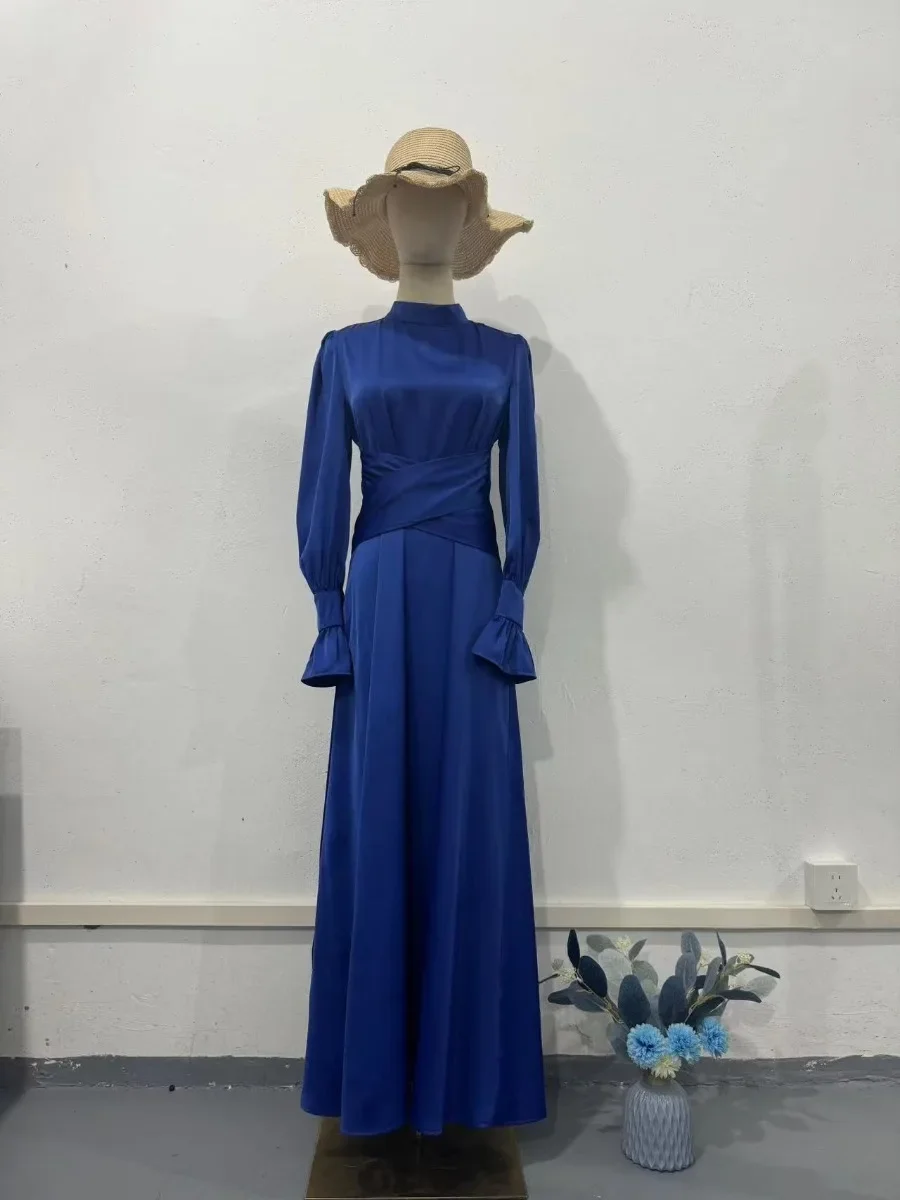 فستان حفلات عيد الساتان للنساء عباية بأكمام مضيئة فساتين فيستدوس لارجوس رمضان برباط إسلام لارجو دبي رداء عربي طويل 2026 #6