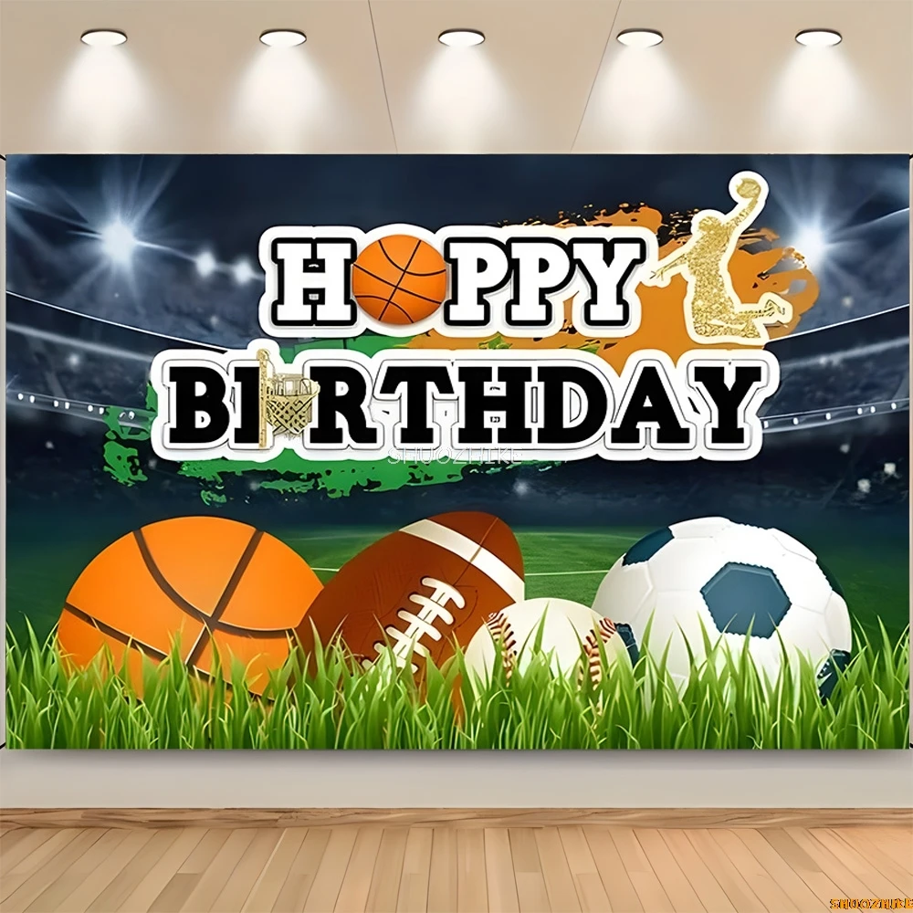 

Sports Happy Birthday Party Photography Backdrop Props Child Boy Stadium Game Baseball Soccer Photo Studio Background ZQ-01