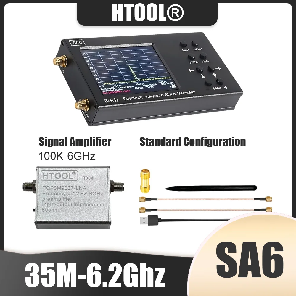 Analizador de espectro SA6, generador de señal 35M-6,2G, instrumento de prueba de señal 6G, ganancia de 100K-6GHz, amplificador de señal de bajo ruido de 20dB