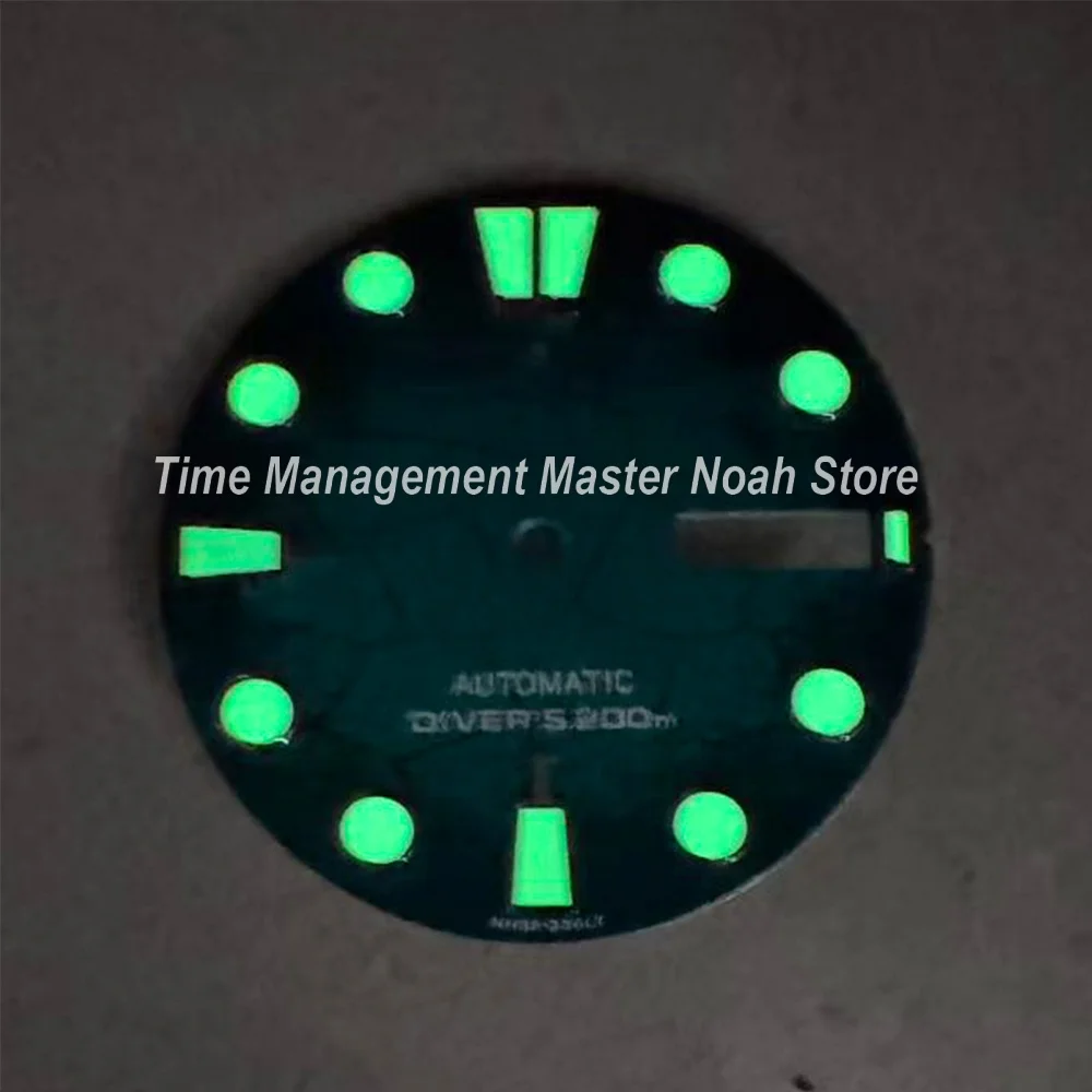 28,5 mm S-Logo-Tauchzifferblatt für NH35/NH36/4R/7S-Uhrwerke C3, grün leuchtende Baumblätter, mechanisches Uhrenmodifikationszubehör